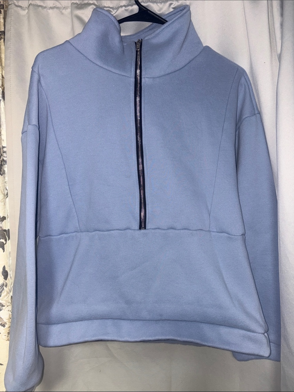 Light Blue Half-Zip Pullover Sweatshirt
